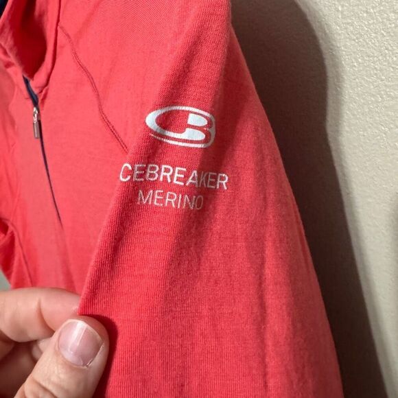 Icebreaker merino wool 1/2 zip salmon pink/navy size women’s large - Picture 4 of 5